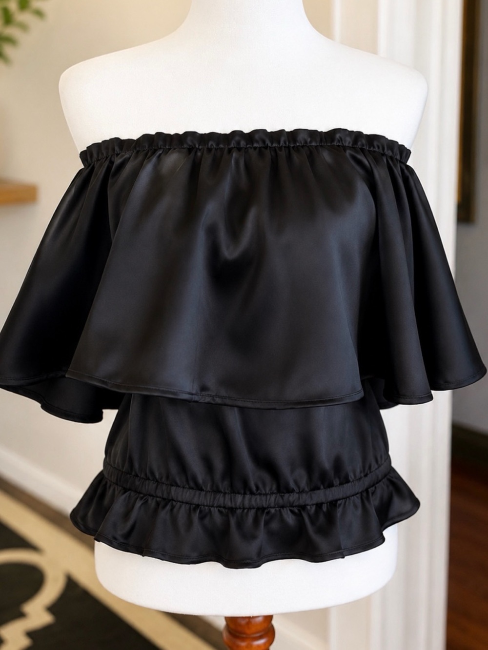 Rachel Lynn Off Shoulder Black Ruffle Blouse | Small | Flounce Top